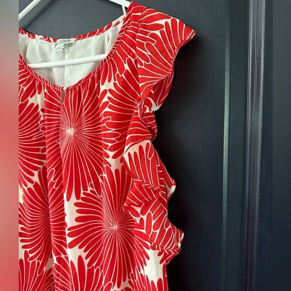 J. Crew Red-Orange Flower Print Flutter Dress Ruffle Sleeve Lined  Size Small - Picture 4 of 6